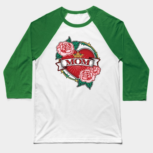 Ornamental Tattoo Style Heart - MOM Baseball T-Shirt by wickedpretty